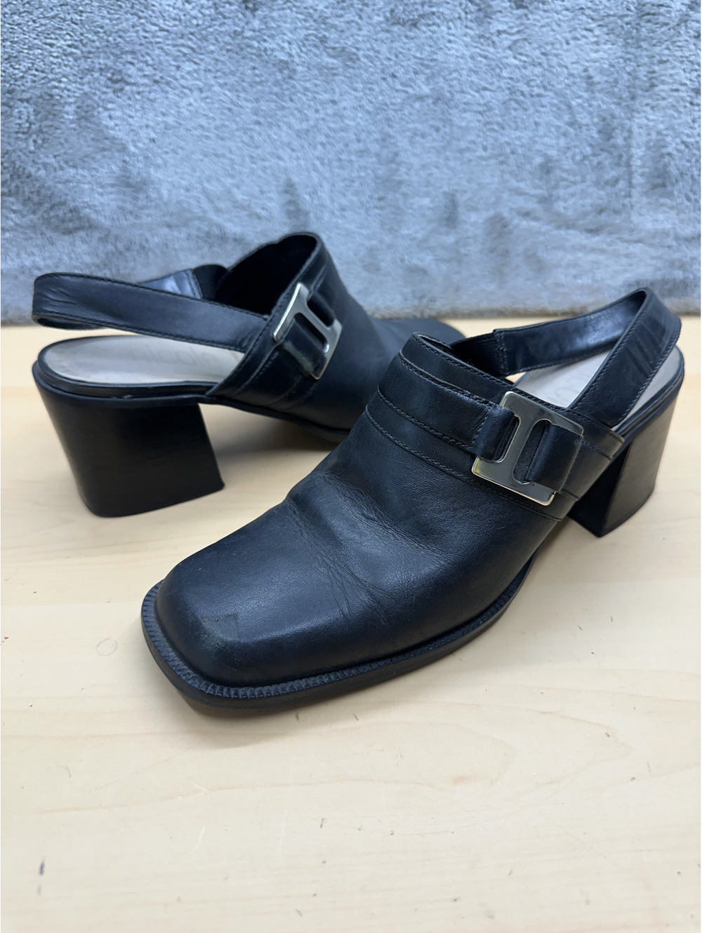 Nicole Black Leather Slingback Heeled Mules